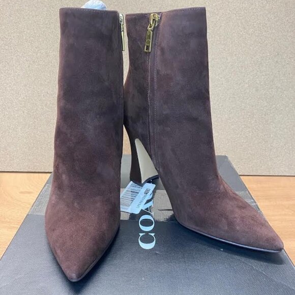 Coach Carter Brown "Maple" Suede Pointed Toe High Heel Bootie NEW - Picture 1 of 8